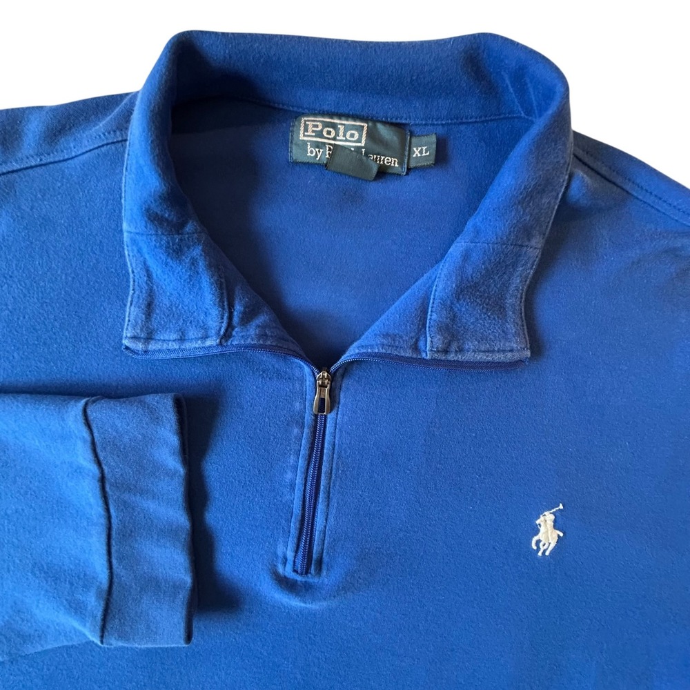 Polo Ralph Lauren Men XL Royal Blue Pima Cotton Quarter Zip Pullover Long Sleeve